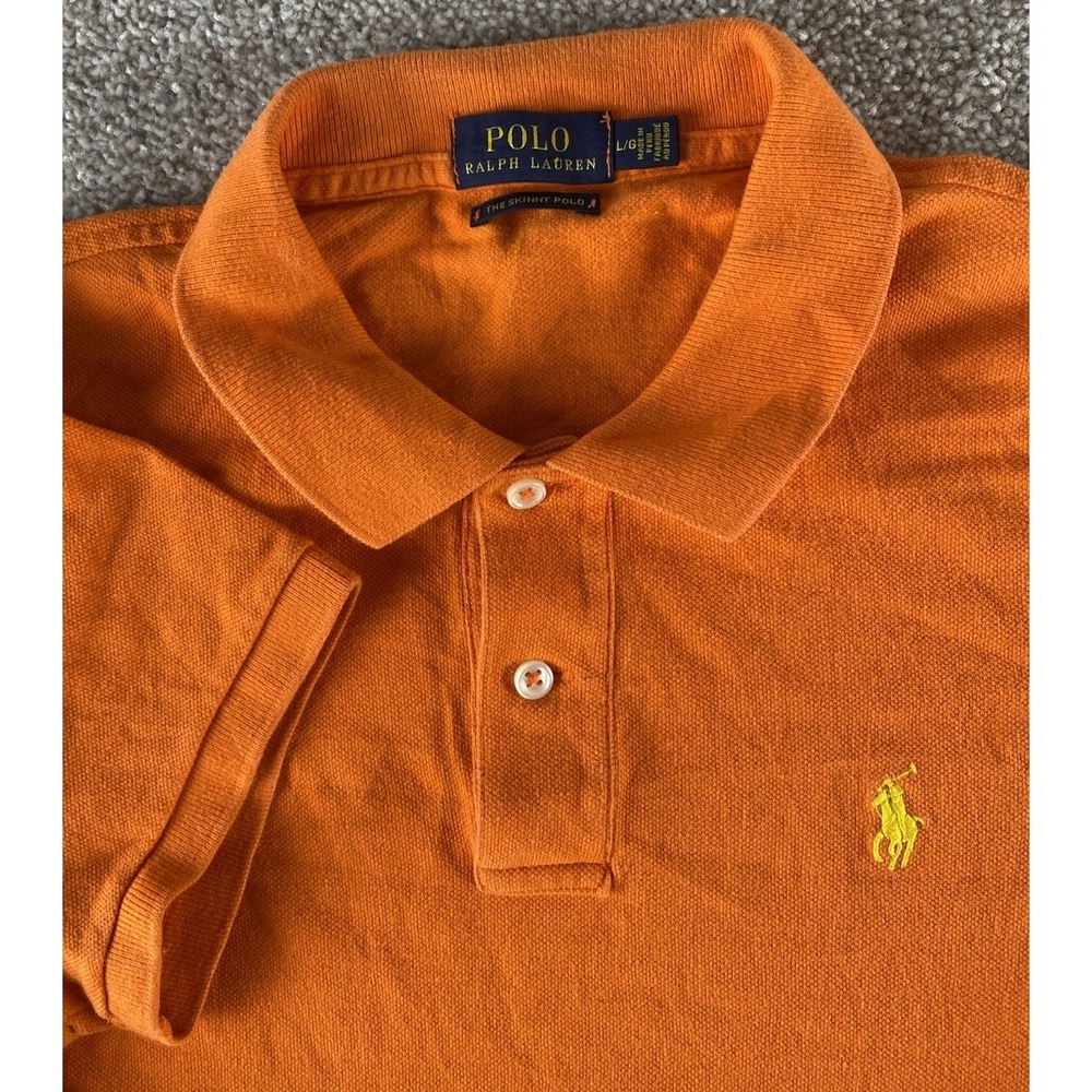 Polo Ralph Lauren The Skinny Polo Solid Orange Womens L Cotton Preppy Business